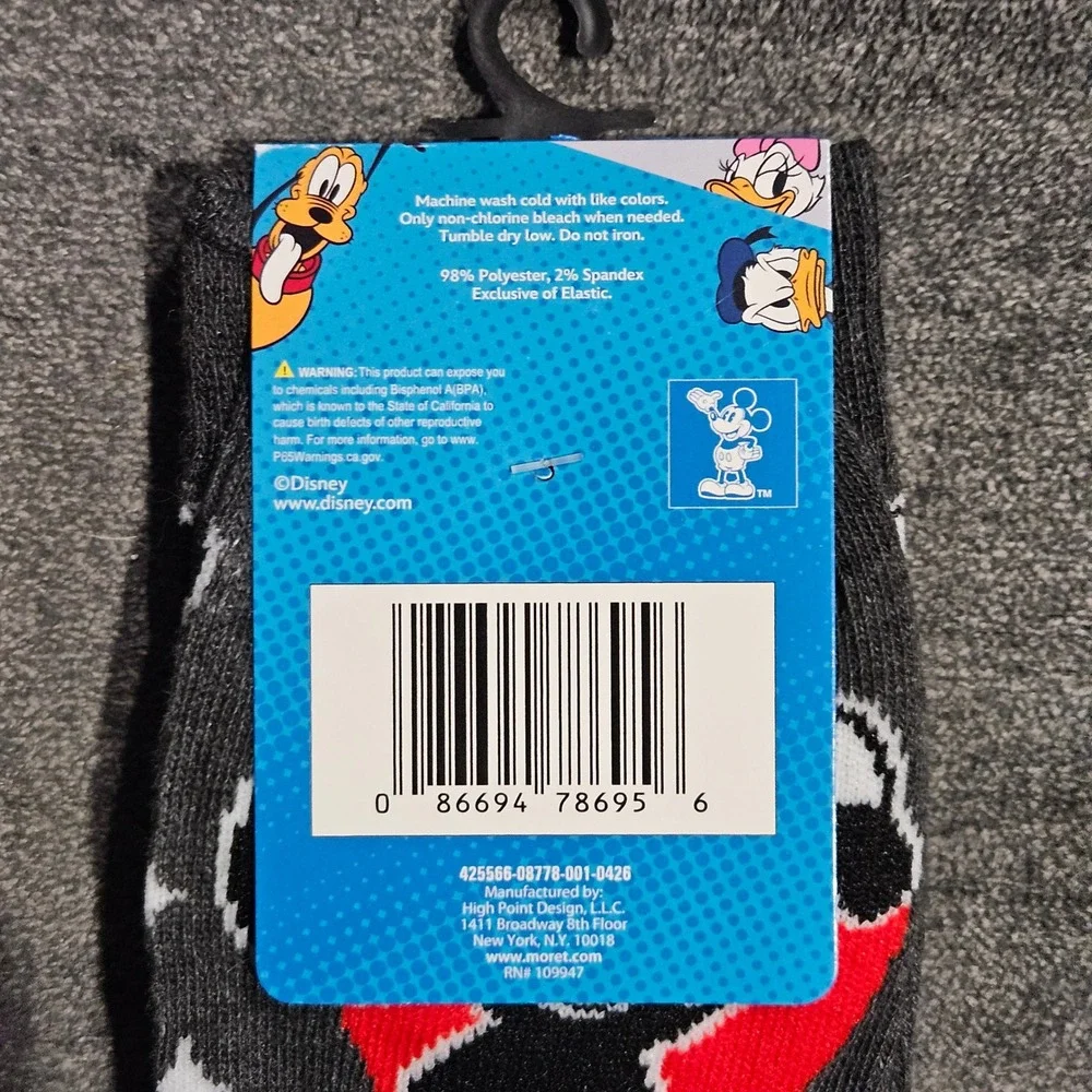 Disney Mickey and Friends Mens Crew Socks Gray Multi Color Shoe Size 6.5-12 NEW